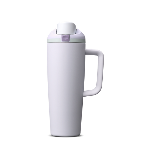 FreeSip Tumbler 30oz, pale lavender/light purple body with white lid and lavender handle