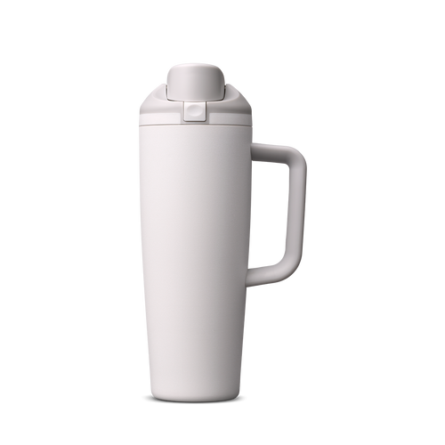 FreeSip Tumbler 30oz, pale grey/white body with matching white lid and handle