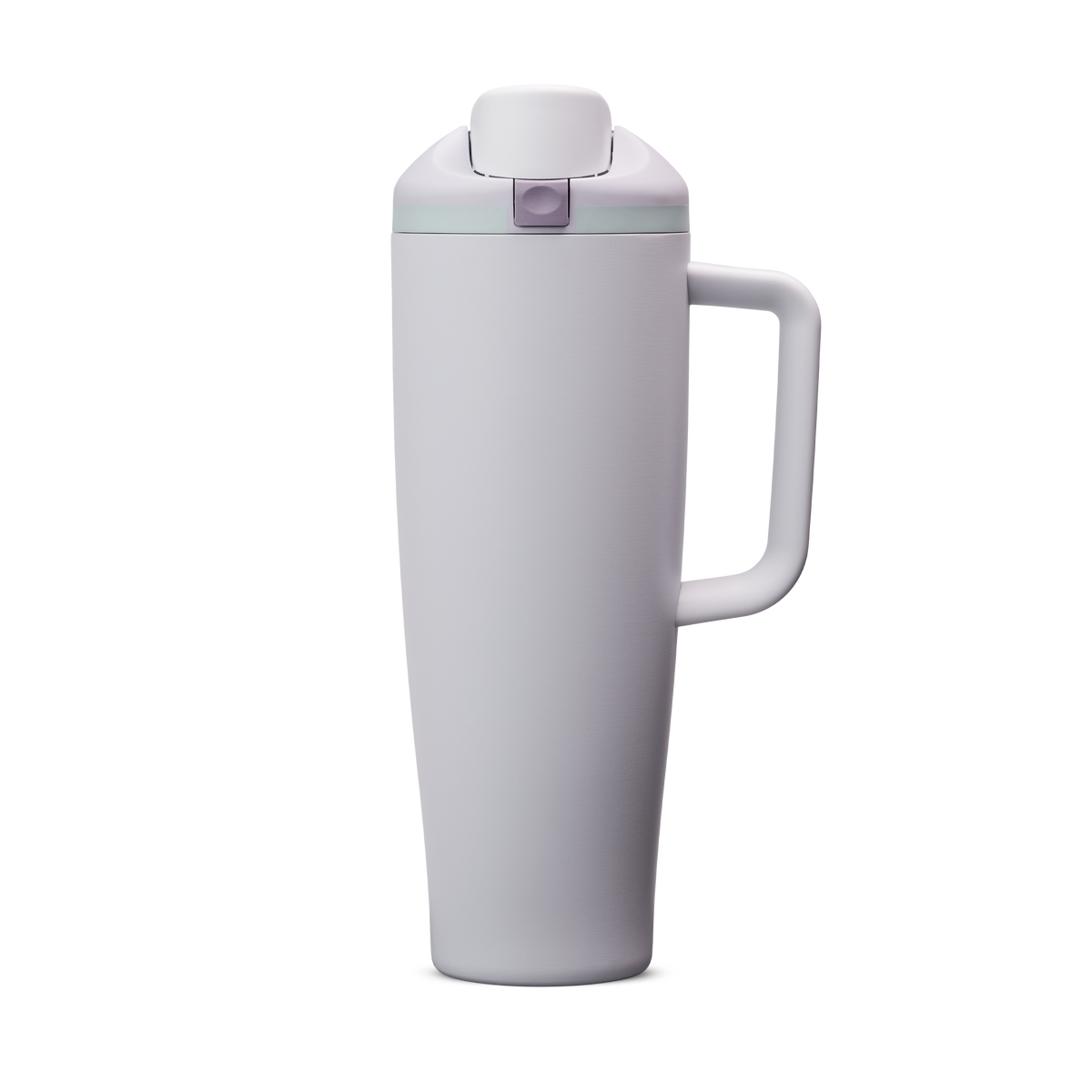 FreeSip Tumbler 40oz Open Air, pale lavender/light purple body with matching lavender flip cap, light blue accent band, and lavender handle